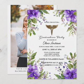 Convite Purple Floral BSN Nursing Graduation Invitation | 
