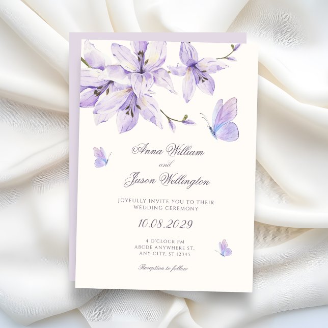 Convite Purple floral butterfly wedding (Criador carregado)