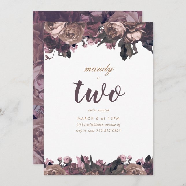 Convite Purple Floral Fantasy Girl Birthday (Frente/Verso)