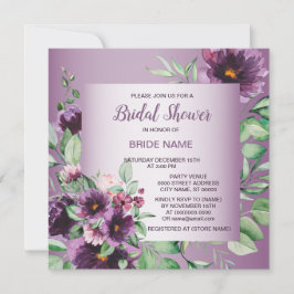 Convite Purple Floral Geometric Greenery Bridal Shower