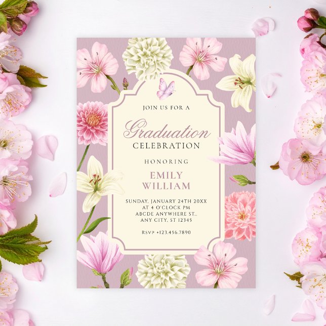 Convite Purple floral graduation (Criador carregado)