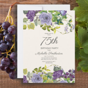 Convite Purple Floral Green deixa 75º aniversário mulheres