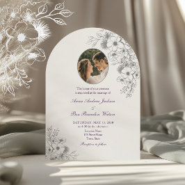 Convite Purple Floral Photo Arched Wedding