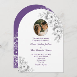 Convite Purple Floral Photo Arched Wedding