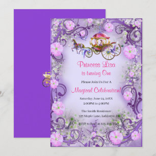 Convite Purple Floral Princess Fairy primeiro aniversario