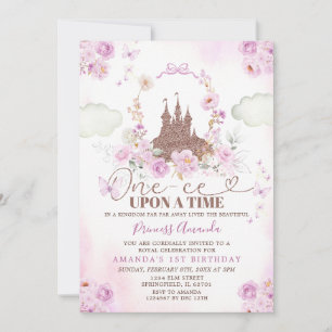 Convite Purple Floral Princess Royal Castle primeiro anive