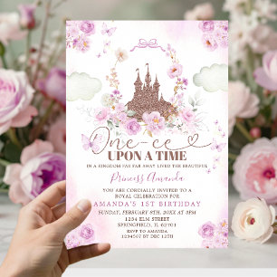 Convite Purple Floral Princess Royal Castle primeiro anive