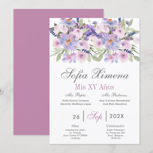 Convite Purple Floral Quinceañera Espanha