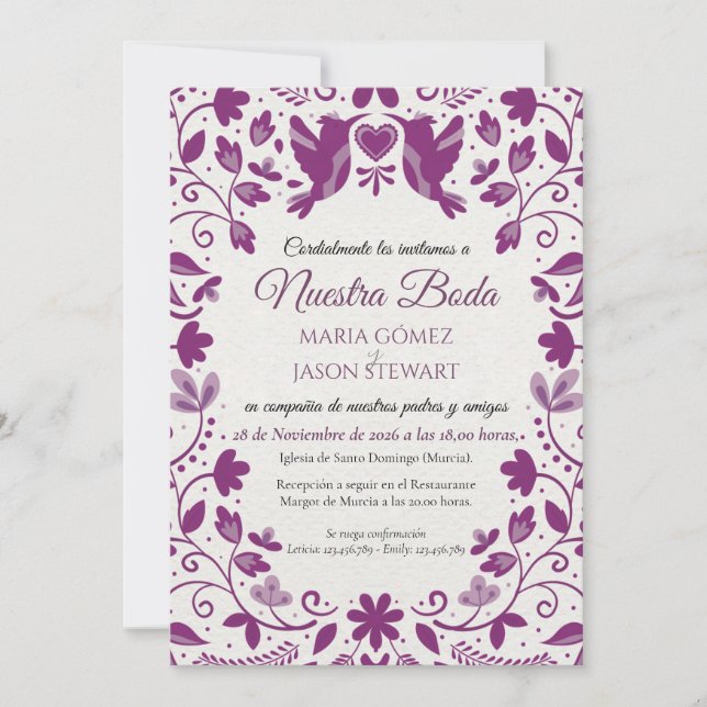 Convite Purple Floral Romantic Aesthetic Spanish Wedding (Frente)