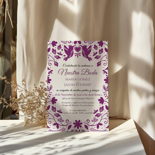 Convite Purple Floral Romantic Aesthetic Spanish Wedding (Purple Floral Romantic Aesthetic Spanish Wedding Invitation)
