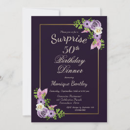 Convite Purple Floral Surprise 50º Janto de aniversário