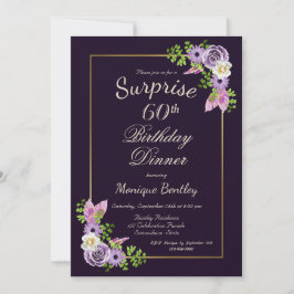 Convite Purple Floral Surprise 60º Janto de aniversário