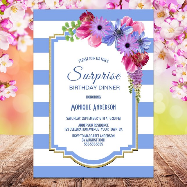 Convite Purple Floral Surprise Birthday Jantar Party (Criador carregado)