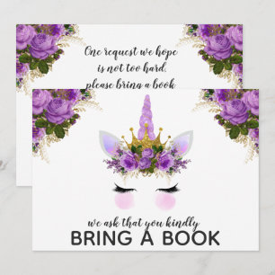 Convite Purple Floral Unicorn Princess Traga Um Livro