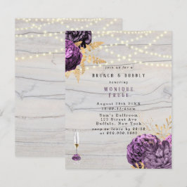 Convite Purple Floral Wood Lights Brunch & Bubble
