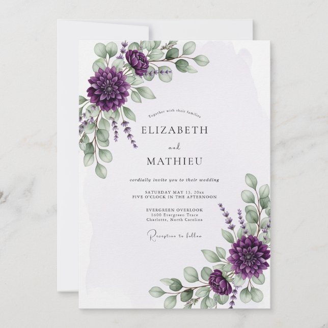Convite Purple Flourishing Eucalyptus Wedding (Frente)