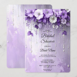 Convite Purple Flowers with Dangling Pearls Bridal Shower