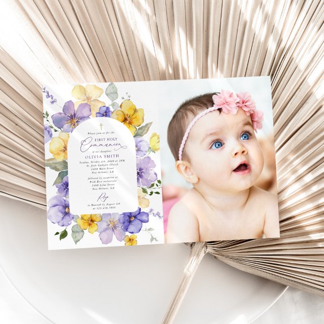 Convite Purple Flowers, Yellow Flowers, First Communion (Criador carregado)