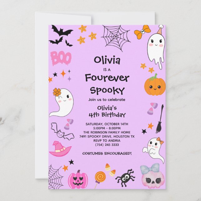 Convite Purple Four Ever Spooky Halloween 4º aniversário (Frente)