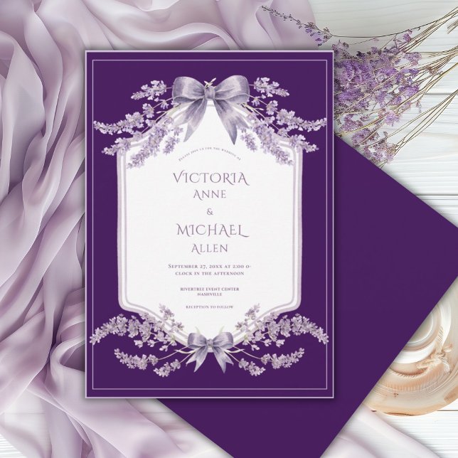 Convite Purple Frame Floral Elegant Wedding Invitation (Criador carregado)