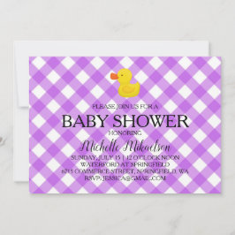 Convite Purple Gingham Rubber Duckie Baby Shower