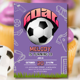 Convite Purple Girl Soccer Ball Birthday Party Invitation