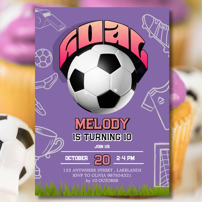 Convite Purple Girl Soccer Ball Birthday Party Invitation (Criador carregado)