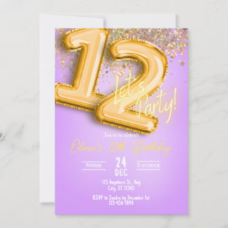 Convite Purple Glitter 12th Birthday Invitation