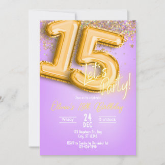 Convite Purple Glitter 15th Birthday Invitation