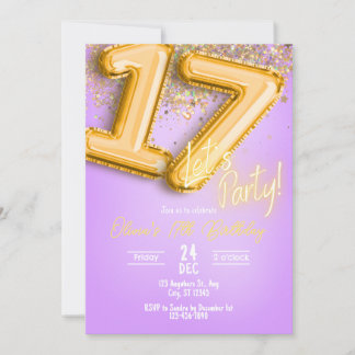 Convite Purple Glitter 17th Birthday Invitation