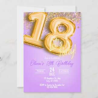 Convite Purple Glitter 18th Birthday Invitation