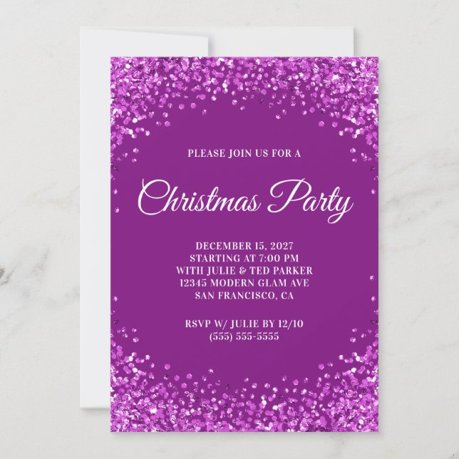 Convite Purple Glitter Border Christmas Party (Frente)