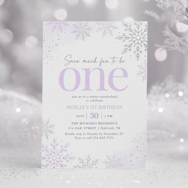 Convite Purple Glitter Snowflake 1st Birthday (Criador carregado)