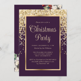 Convite Purple Gold Confetti Botanical Christmas Party
