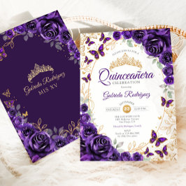 Convite Purple Gold Floral Quinceanera