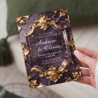 Convite Purple Gold Marble Wedding Invitation