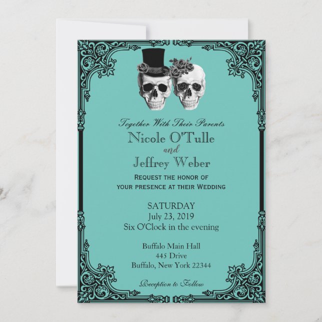 Convite Purple Goth Sugar Skull Wedding Invitation (Frente)