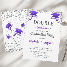 Convite Purple Gray double Celebration Graduation Party 