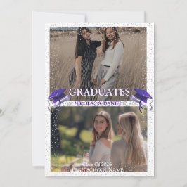 Convite Purple Gray double Graduation Party 2 photo