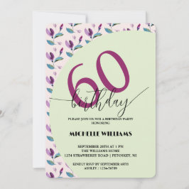 Convite Purple Green Floral Watercolor Birthday