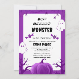 Convite Purple Halloween Monster Baby Shower Design