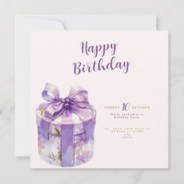 Convite purple Happy birthday Gift box invitation