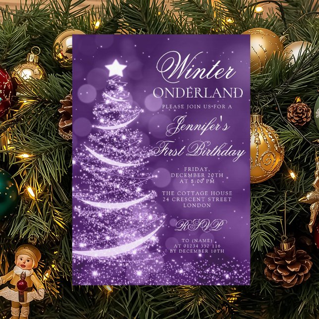 Convite Purple Holiday Winter Onederland 1st Birthday (Purple Holiday Winter Onederland 1st Birthday Invitation)