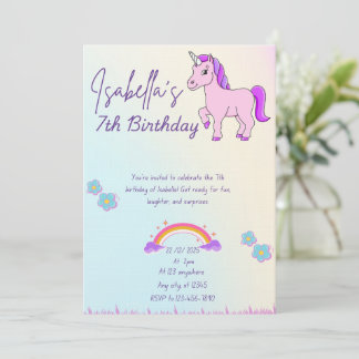 Convite Purple horse and rainbow theme 