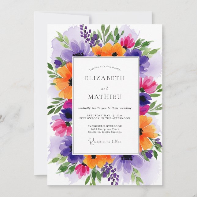 Convite Purple Jubilant Spring Wedding (Frente)