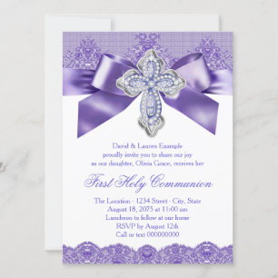 Convite Purple Lace Cross First Santa Comunhão
