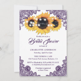 Convite Purple Lace Sunflower String Lights Bridal Shower