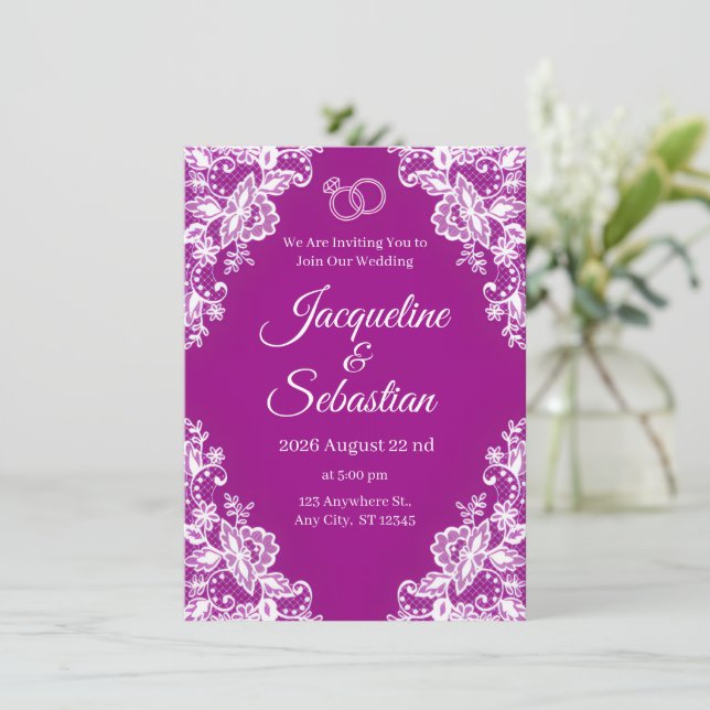 Convite Purple Lace Wedding (Em pé/Frente)