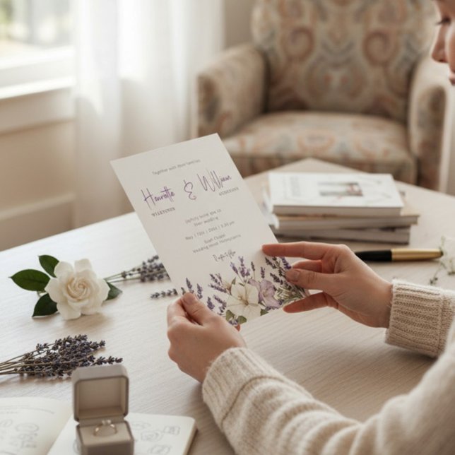 Convite Purple Lavender Botanical Garden Wedding (Criador carregado)