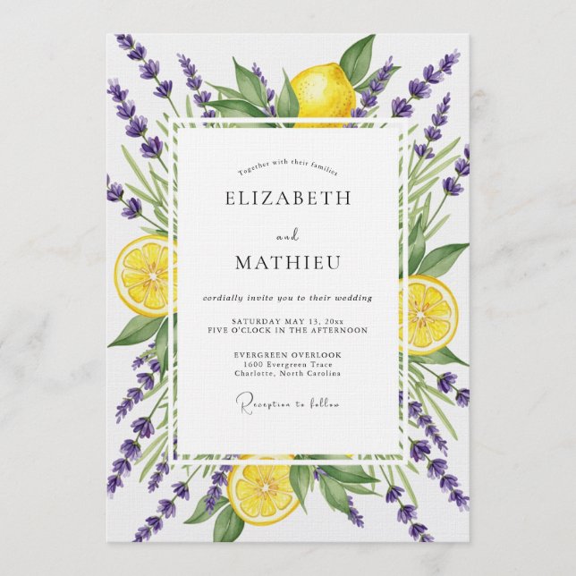 Convite Purple Lavender Citrus Bloom Wedding (Frente)